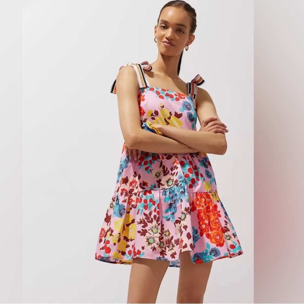 Anthropologie Peter Som Tie Shoulder Floral Flounce Dress